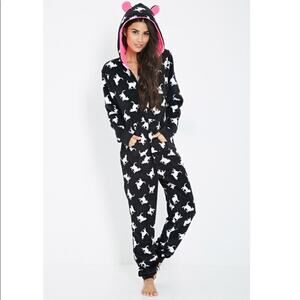 Forever 21 Black and Hot Pink Kitty Cat Union Suit